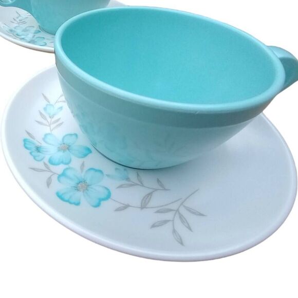 Vintage Windsor melmac, set of four with creamer and sugar dishes. Robin blue vi - Picture 2 of 7